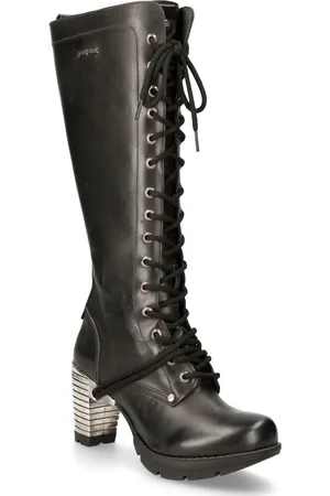 New Rock M-TR005-S1 Dames Kniehoge Zwarte Gothic Hoge Hakken Laarzen