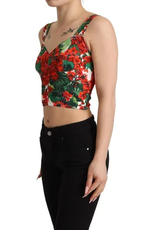 Dolce & Gabbana Geranium Print Katoen Bustier - Wit