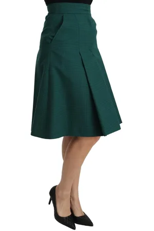 Dolce & Gabbana Groene Pied-de-poule Geplooide Rok
