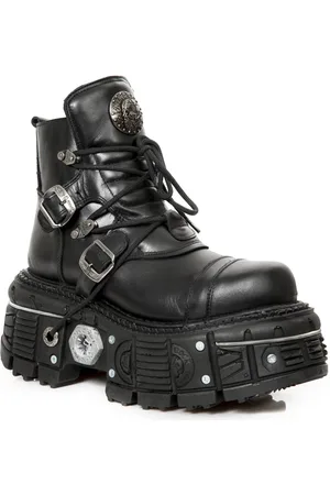 New Rock M-TANK007-S1 Zwarte leren Gothic Combat Platform enkellaarsjes