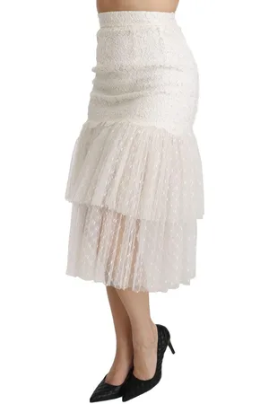 Dolce & Gabbana Witte Kanten Rok Met Tule Overlay