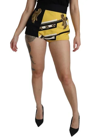 Dolce & Gabbana Gele Short Met Geometrische Print En Hoge Taille Voor Dames Met Versieringen
