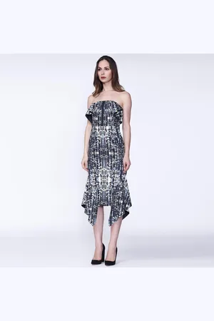 Smart & Joy Gedrukte cocktailjurk, met bustier gesneden aangepast met buste en Baskische ruches
