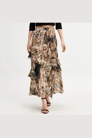 Smart & Joy Lange chiffon rok met ruches bloemenprint