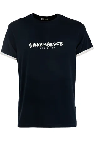 Bikkembergs Heren-T-shirt met ronde hals, belettering en contrasterende mouwboorden