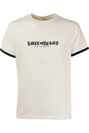 Bikkembergs Heren-T-shirt met ronde hals, belettering en contrasterende mouwboorden