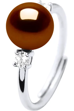 Diadema Ring Verstelbare Freshwater Pearl 7-8mm Chocolade en oxiden van zirkonium 925