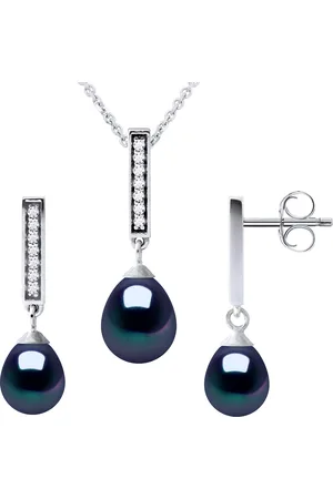 Diadema Finery Montaigne ketting en oorbellen Dangle Black Pearl Zoetwater 925