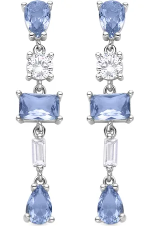 Luxenter 925 Sterling zilveren oorbellen met gerhodineerde aquamarijn zirkonia - Fallu