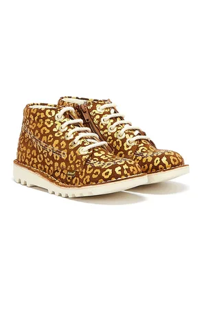 Kickers Jongens Meisjes Kick Hi Leopard Junior /Goud Laarzen