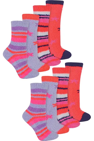 Sock Snob 8 Paar Meisjes Slof Sokken | Zachte Pluizige Gestreepte Bed Sokken - Strepen