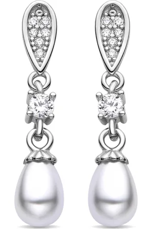 Luxenter Kumis 925 Sterling Zilver en Witte Parel Gerhodineerd Oorbellen