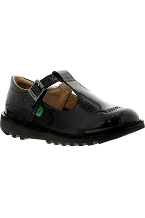 Kickers Shop Voor Junior Zwarte T-Bar Lakleren Schoenen