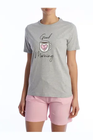 Kisses and Love Damen-Sommerpyjama aus 100 % Baumwolle KL40000 Kurzarm-T-Shirt und Shorts, Frühlings-Sommerpyjama