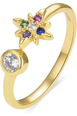 Luxenter Sterling zilveren 925 ring met veelkleurige zirkonia afgewerkt in 18K geelgoud - Lawe