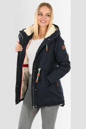 Navahoo Ireliaa Dames Parka – Windafstotende winterjas met teddyvoering en capuchon - Navy