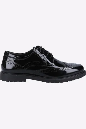 Hush Puppies Verity Leren Damesschoenen Met Lakleren Zwarte Brogues.