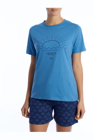 Kisses and Love Damen-Sommerpyjama aus 100 % Baumwolle KL40000 Kurzarm-T-Shirt und Shorts, Frühlings-Sommerpyjama