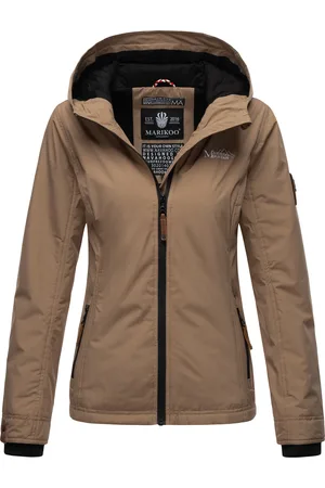 Marikoo Dames overgangsjas lichtgewicht water- en windafstotend met capuchon taupe