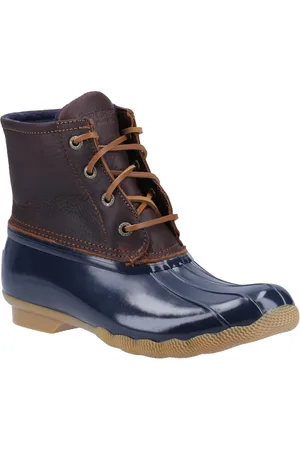 Sperry Saltwater Duck Faux Leather Tan/Navy Wellington Boots