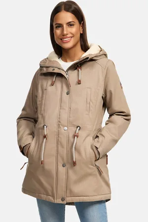 Navahoo Ireliaa Dames Parka – Windafstotende winterjas met teddyvoering en capuchon - Taupe