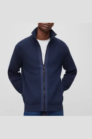 HUGO BOSS Heren Abinero Gebreide Linnen Jas in Donkerblauw