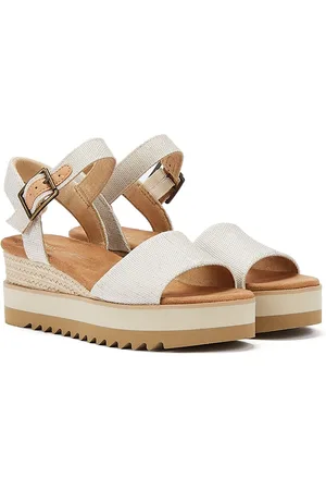 TOMS Diana Canvas Wedge Natuurlijk Dames Sandalen Wit