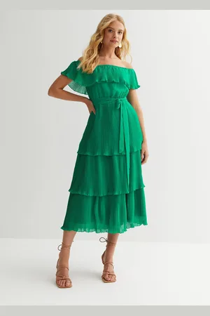 Gini London Groene gestreepte bardot midaxi jurk