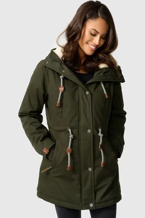 Navahoo Ireliaa Dames Parka – Windafstotende winterjas met teddyvoering en capuchon - Olijf