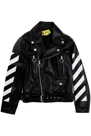 OFF-WHITE Off White Juniors Rubber Arrow Bikerjack voor jongens in zwart-wit