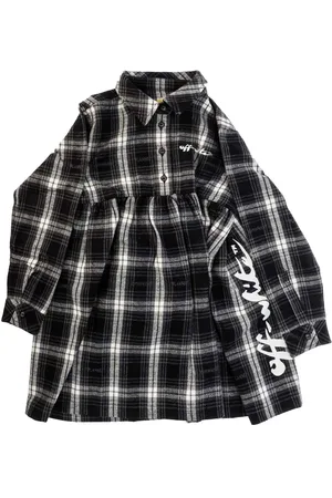 OFF-WHITE Meisjesjurk Off White Juniors Script Check Flannel in zwart-wit