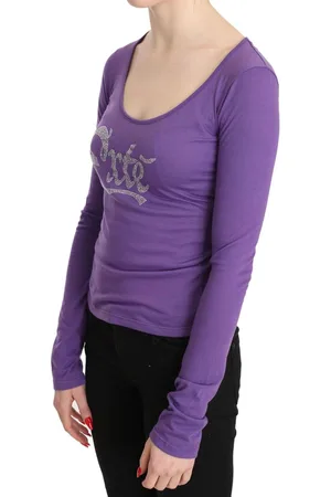 Exte Womens Scoop Neck Lange Mouw Tshirt Met Rhinestone Logo