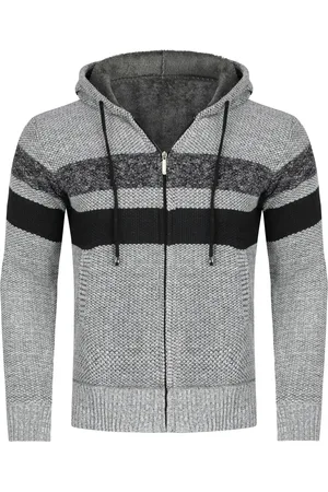 Allthemen Heren Winter Transitie Cardigan met Capuchon Gevoerde Grof Gebreide Capuchon Warme Jas