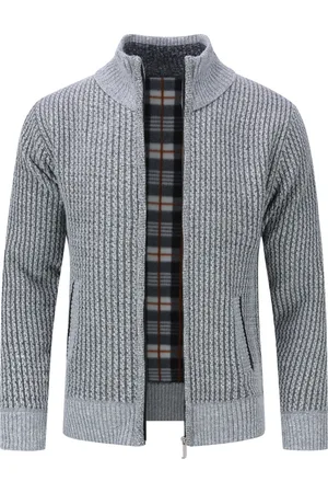 Allthemen Heren grofgebreide ritscardigan met opstaande kraag Winter Pollover gebreid