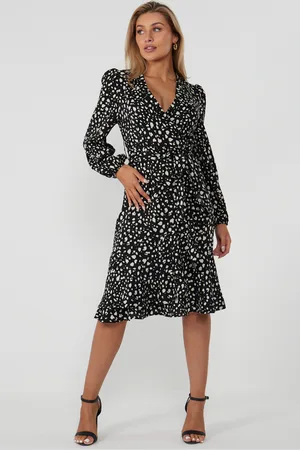 Gini London Volle mouw gordel wrap midi -jurk