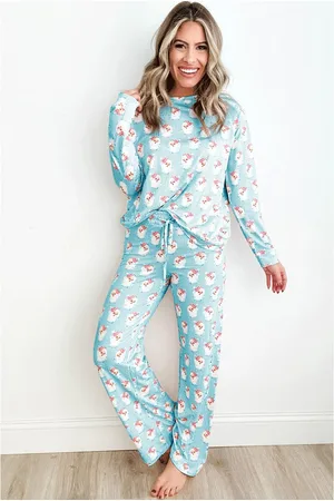 Azura Exchange Luchtblauw Santa Claus Gestreepte Print Loose Fit Twee Delig Lounge Set