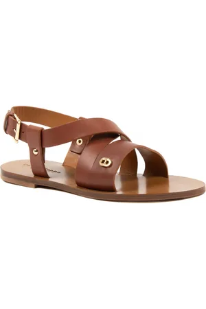 DEE OCLEPPO Dames Platte Sandalen Tan OC3502 VITELLO CUOIO