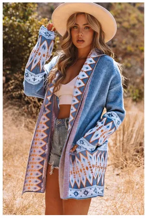 Azura Exchange Dames Gebreide Azteek Print Cardigan in