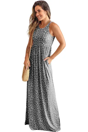 Azura Exchange Dames Leopardenprint Mouwloze Maxi-jurk in