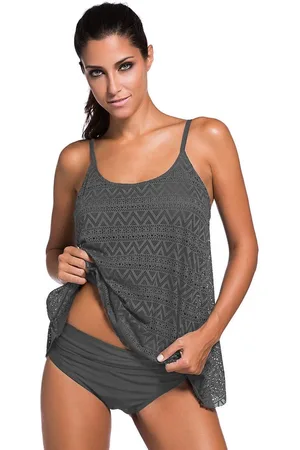 Azura Exchange Dames Tankini met Kant Overlay en Spaghetti Bandjes zoals getoond
