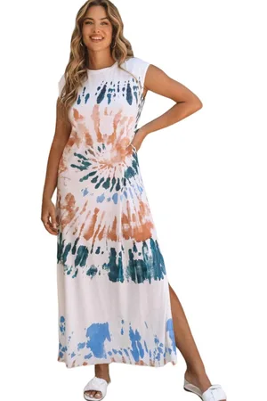 Azura Exchange Dames Cap Sleeve Tie Dye Lange Splitjurk in