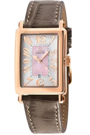 Gevril Ave of Americas Mini Dames Zwitserse Quartz Roze MOP Wijzerplaat Echte Tan Leren Band