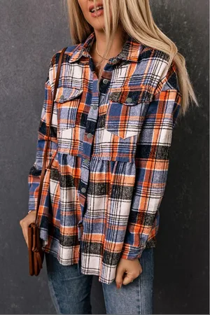 Azura Exchange Dames Geruite Ruffle Shirt Jacket in Meerkleurig