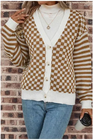 Azura Exchange Dames Geruite Brei Cardigan