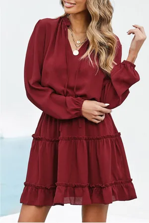 Azura Exchange Dames Lange Mouw Rimpel Tiered Mini Jurk in