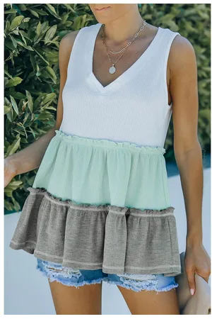 Azura Exchange Dames Kleurblok Rimpel Tanktop in
