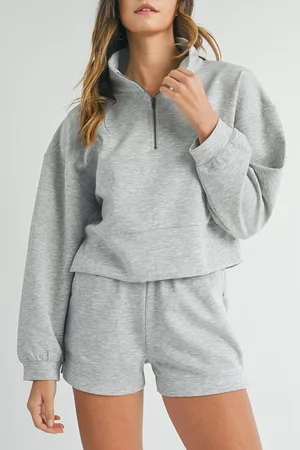 Azura Exchange Lichtgrijze Coltrui met Rits en Shorts Set