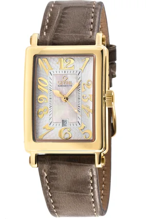 Gevril Avenue of Americas Mini Dames Zwitserse Quartz Wit MOP Wijzerplaat Horloge, Echte Tan Leren Horloge