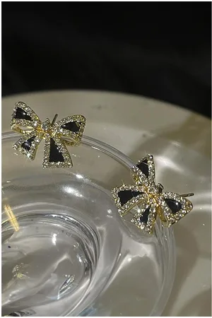 Azura Exchange Zwarte Strass Strik Knoop Stud Oorbellen