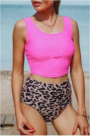 Azura Exchange Damesmode Print Vierkante Hals Mouwloze Tankini Set in Luipaardstijl